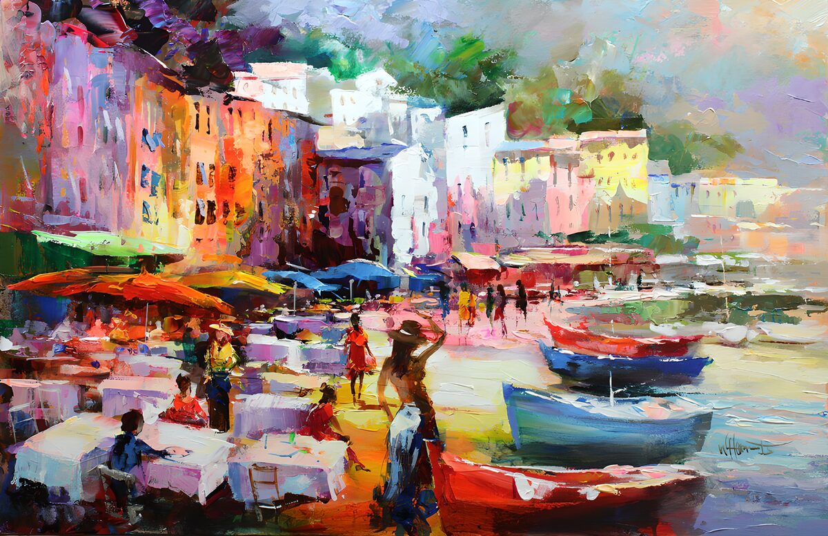 Vibrant Seaside Market Scene