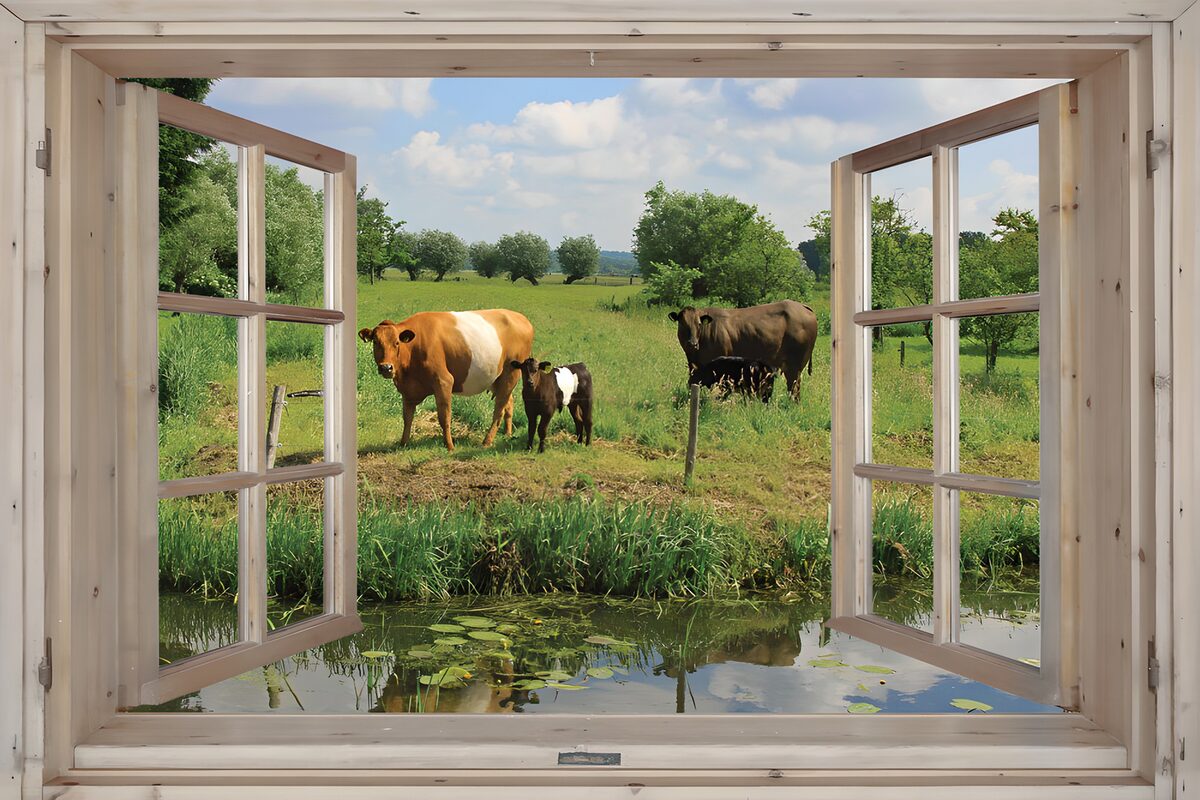 Farm View Through Open Window