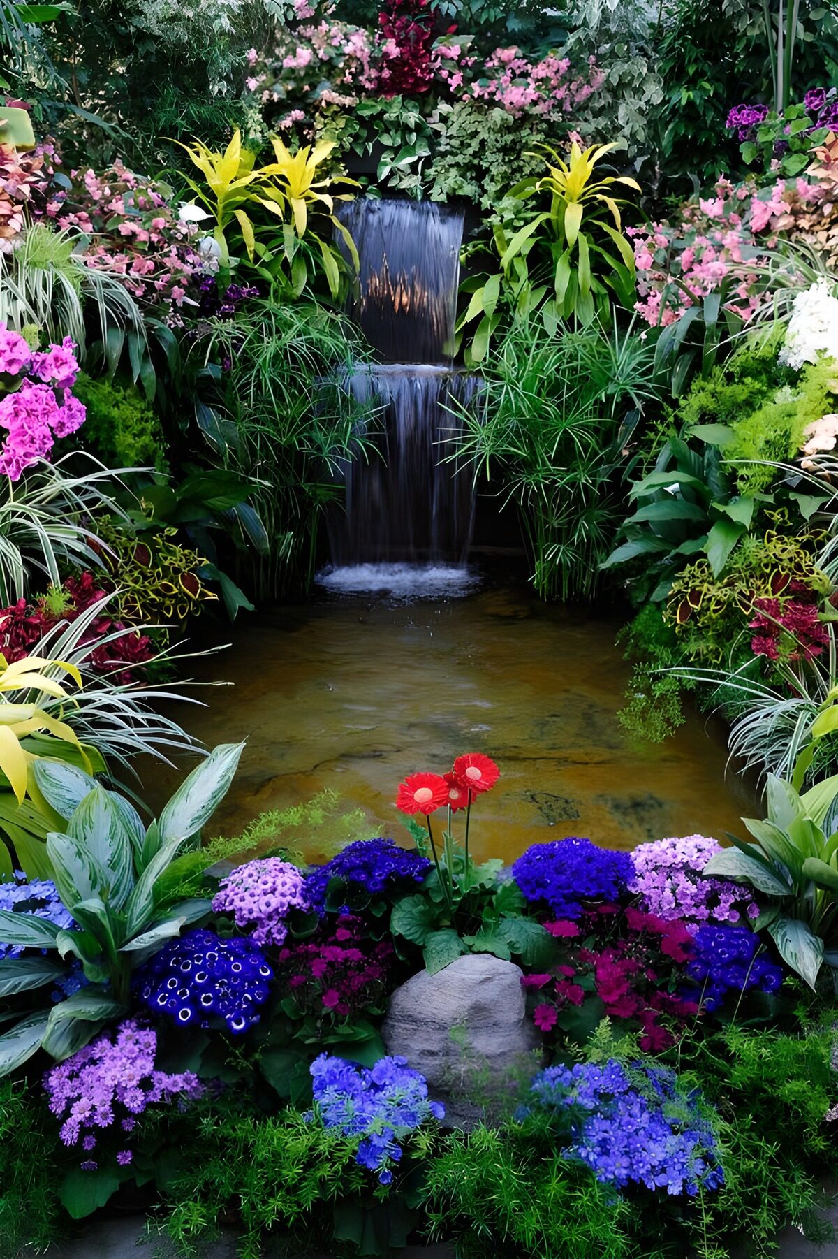OCCOM1804493: Lush Blossoms by the Tranquil Waterfall