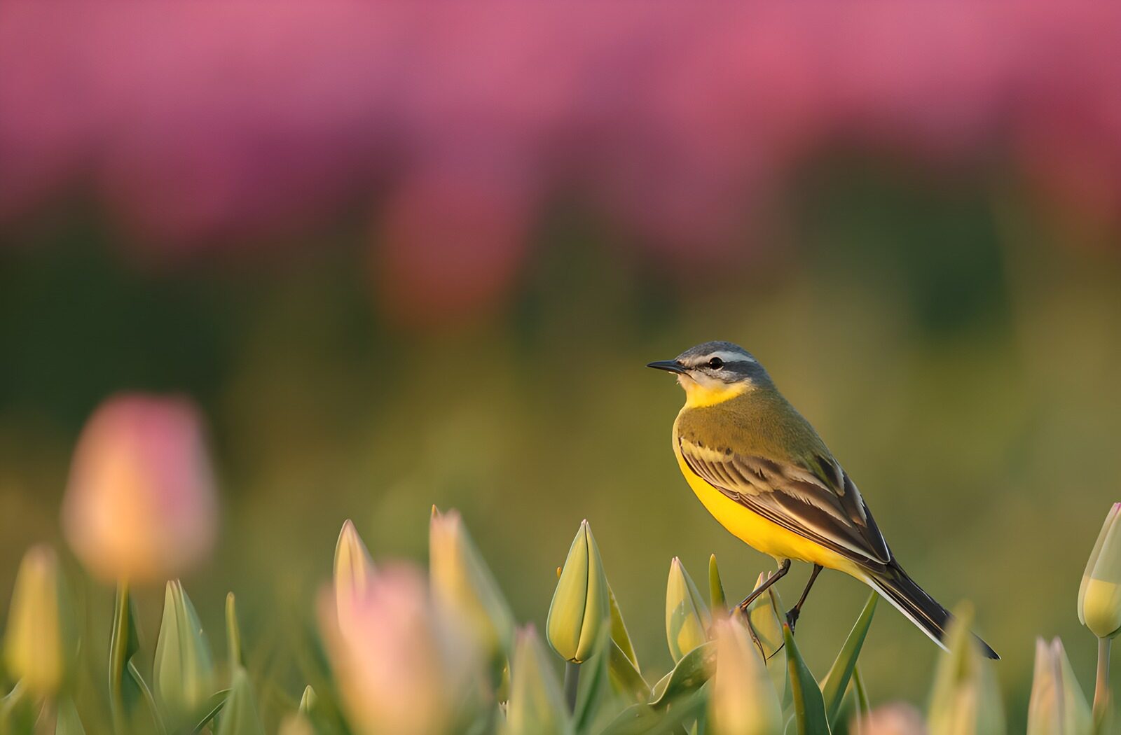 OCCOM9584152: Vibrant Yellow Bird Among Tulips