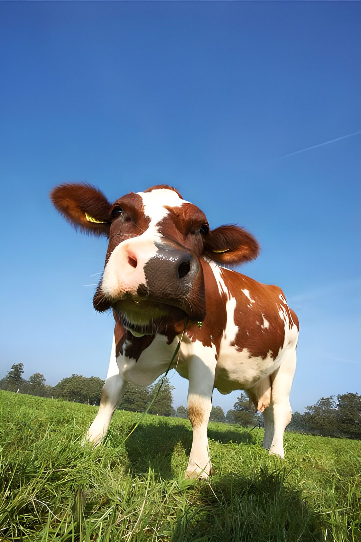 Curious Brown and White Cow in the Field