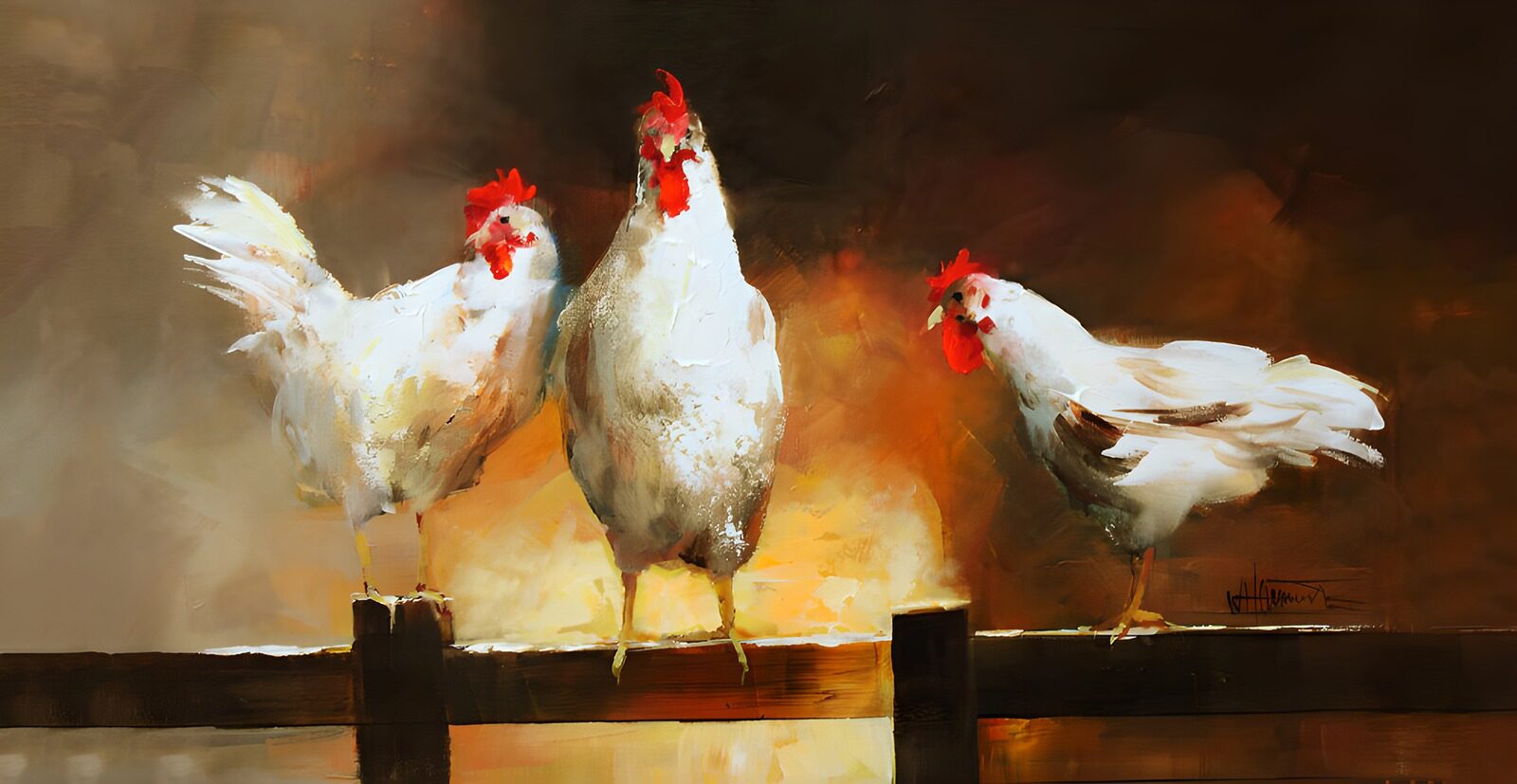 OCCOM1051775: Three Chickens on a Fence