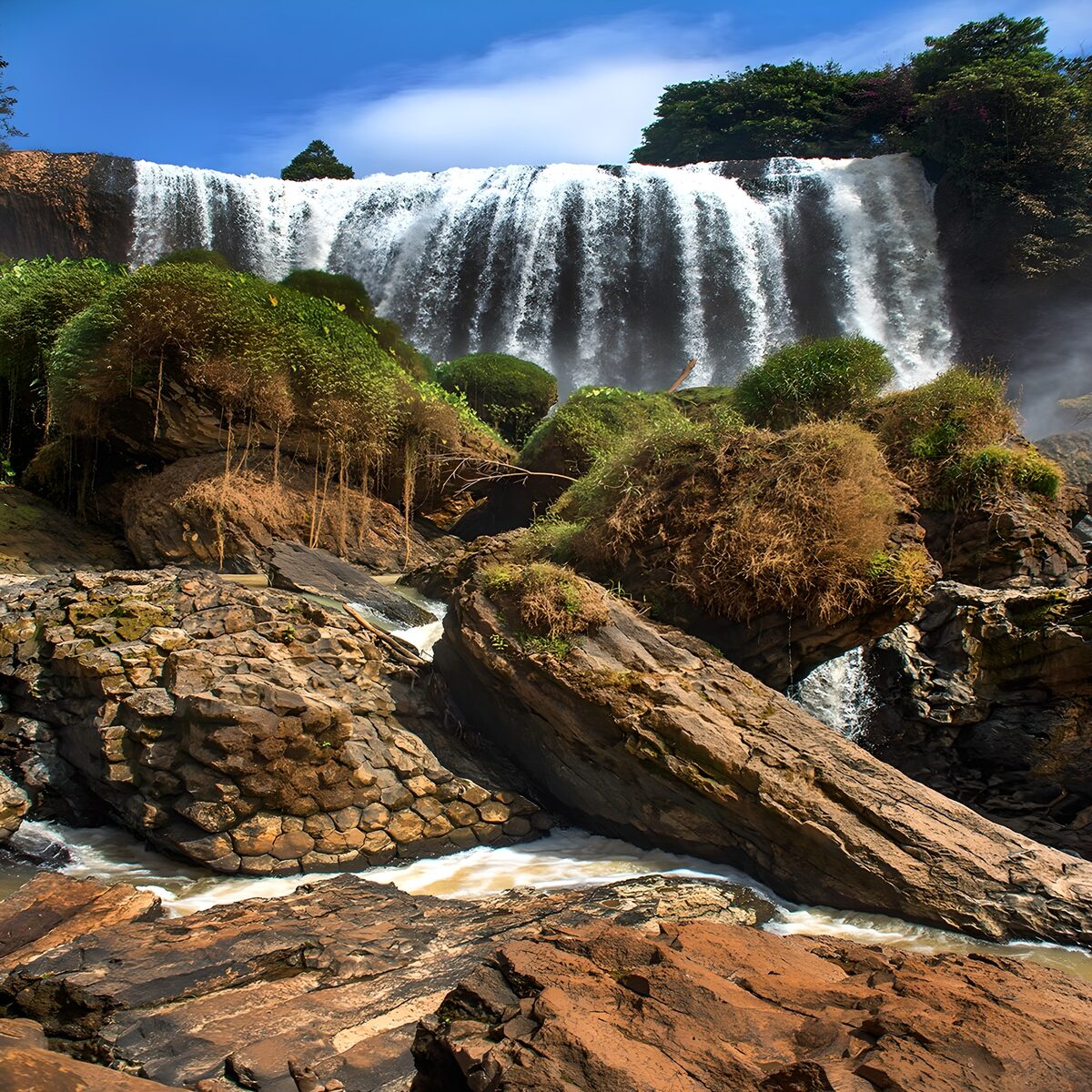 Majestic Waterfall Amidst Lush Greens