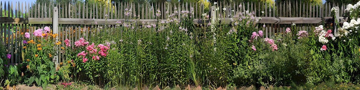 OCCOM8254385: Colorful Flower Garden by Wooden Fence