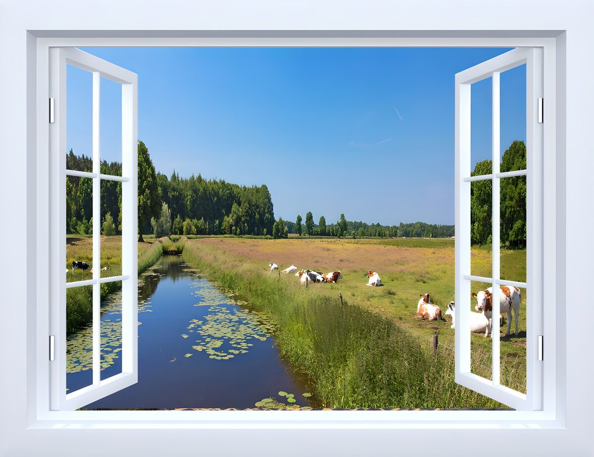 Serene Countryside View Through a Window