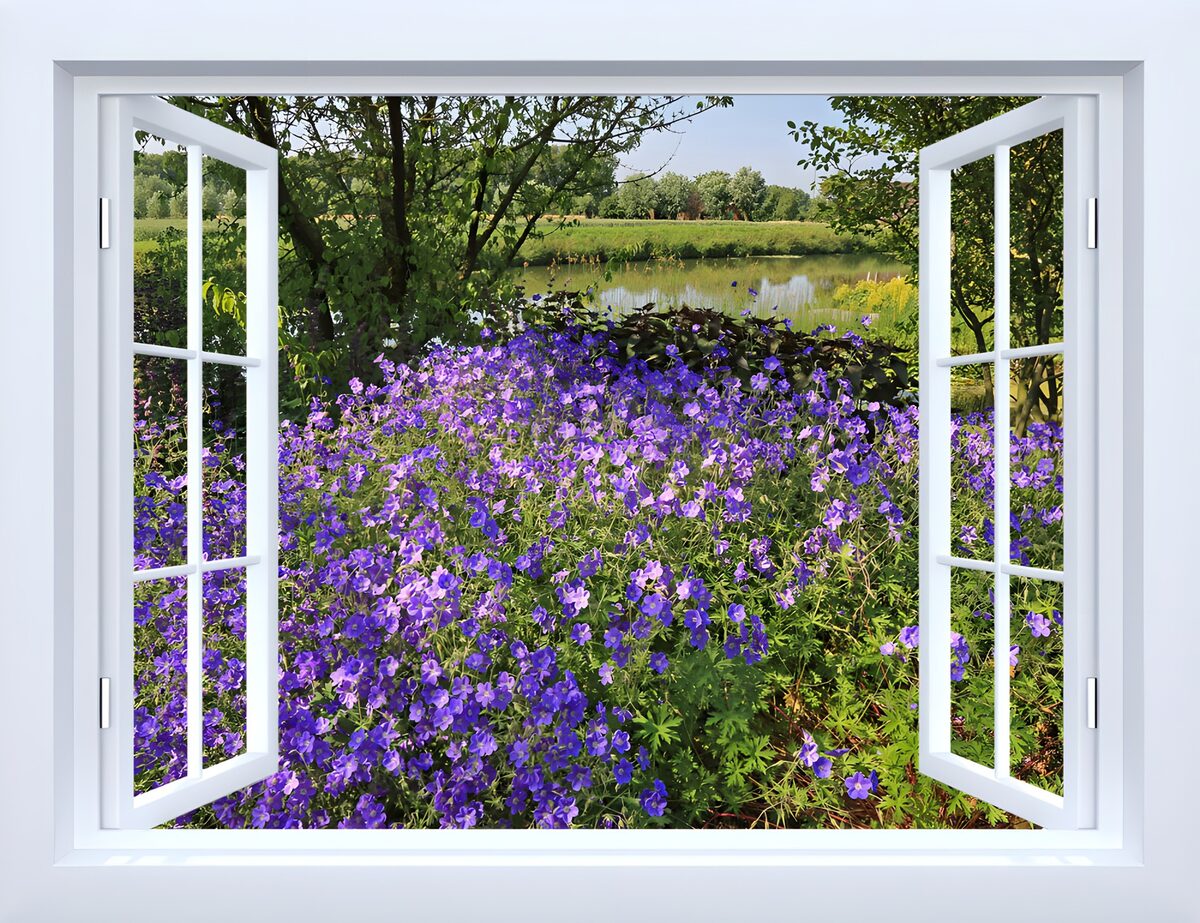 Blossoms Framing a Serene Landscape