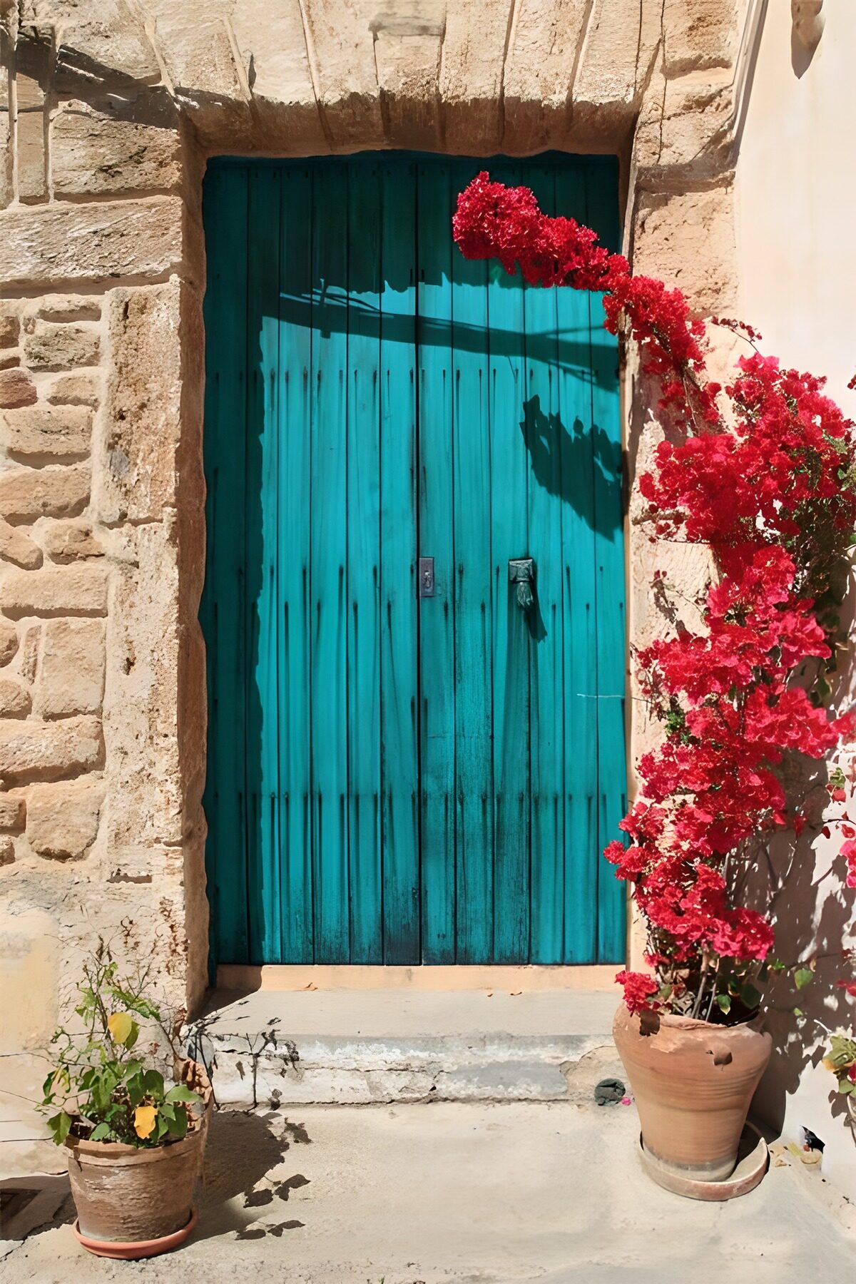 Vibrant Blue Door with Bougainvillea