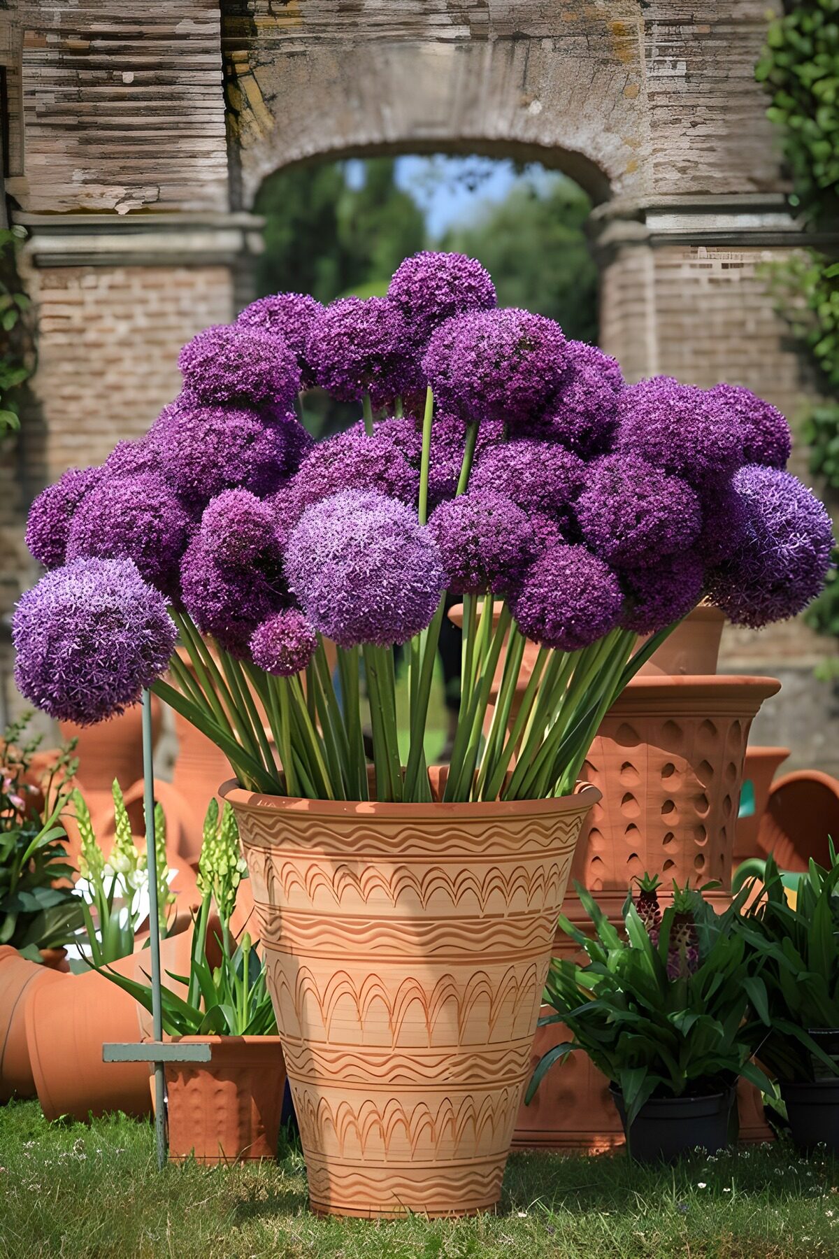 Vibrant Purple Alliums in a Pot