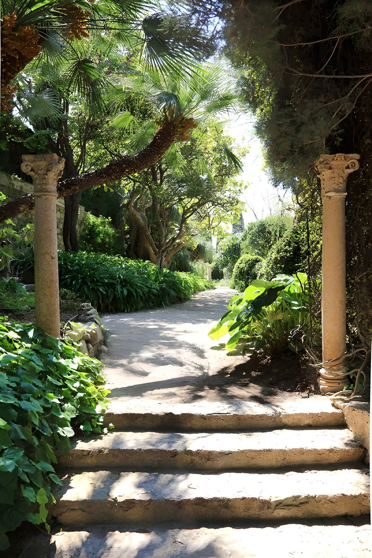 Serene Garden Pathway with Columns