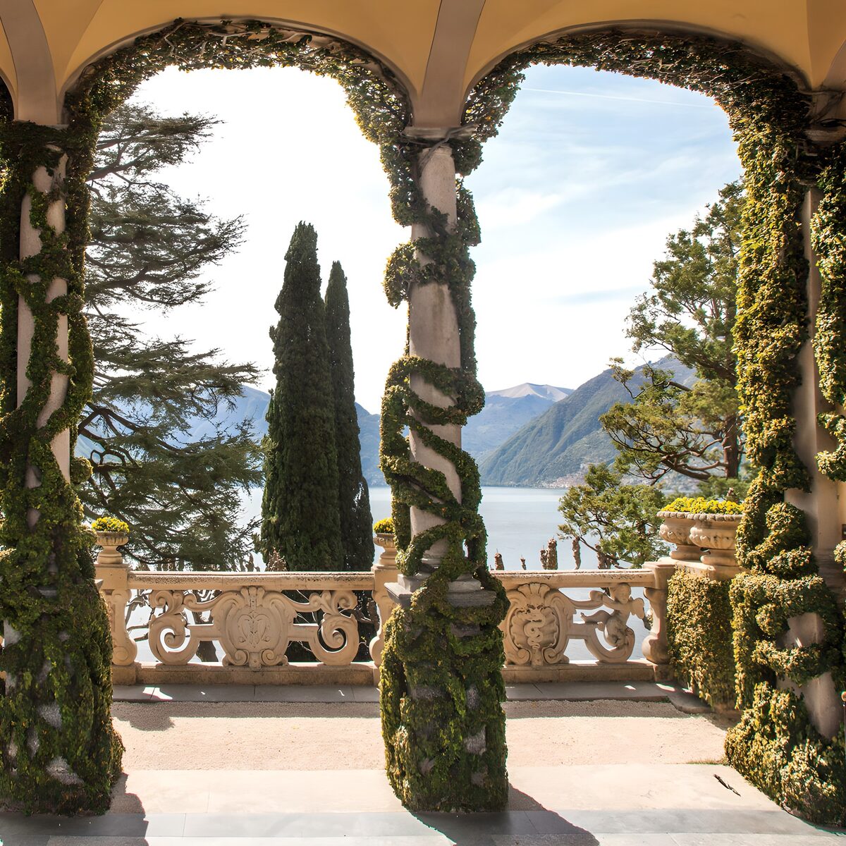 Serene View from Ivy-Covered Archways