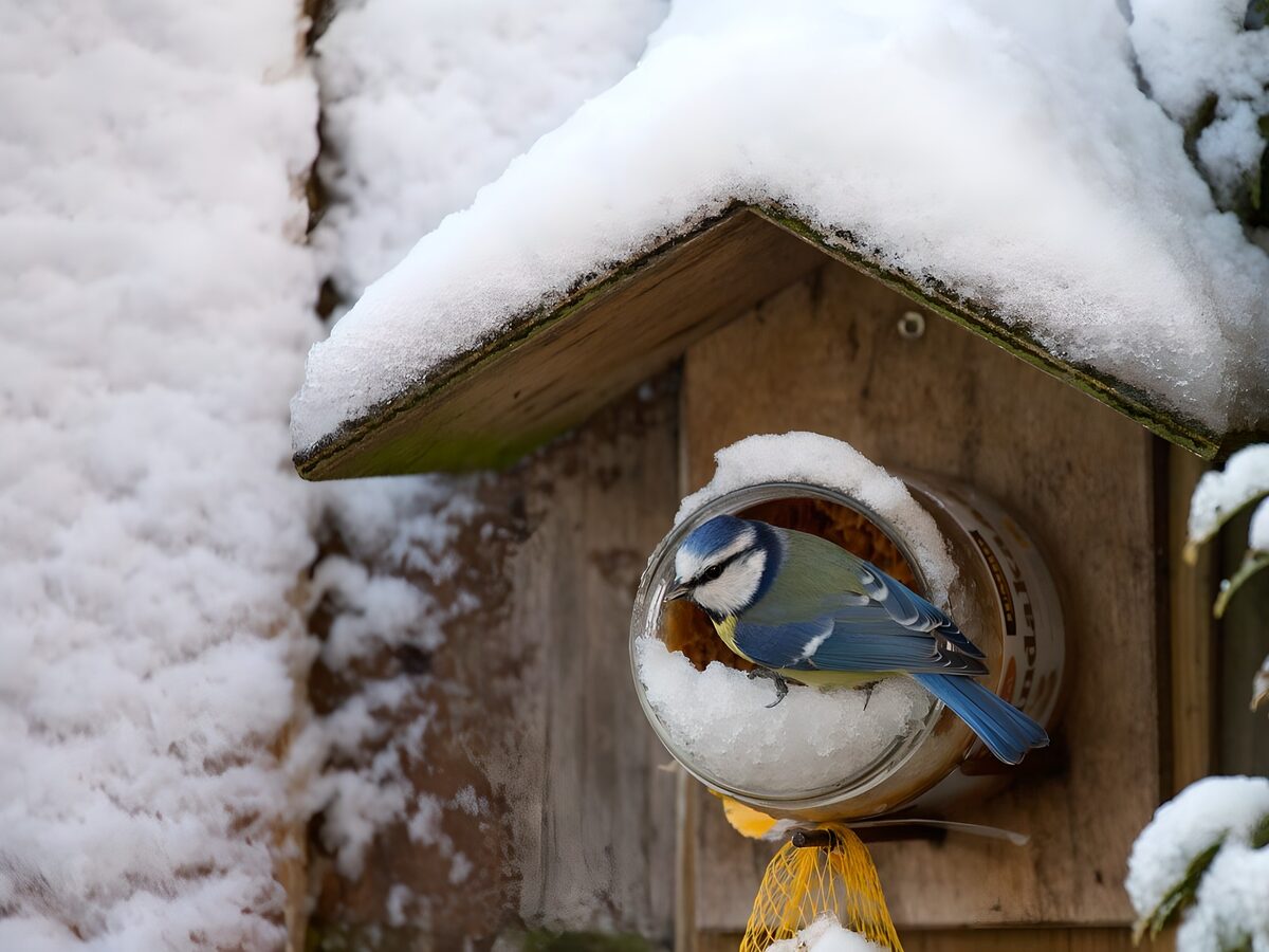 Blue Tit at a Winter Bird Feeder
