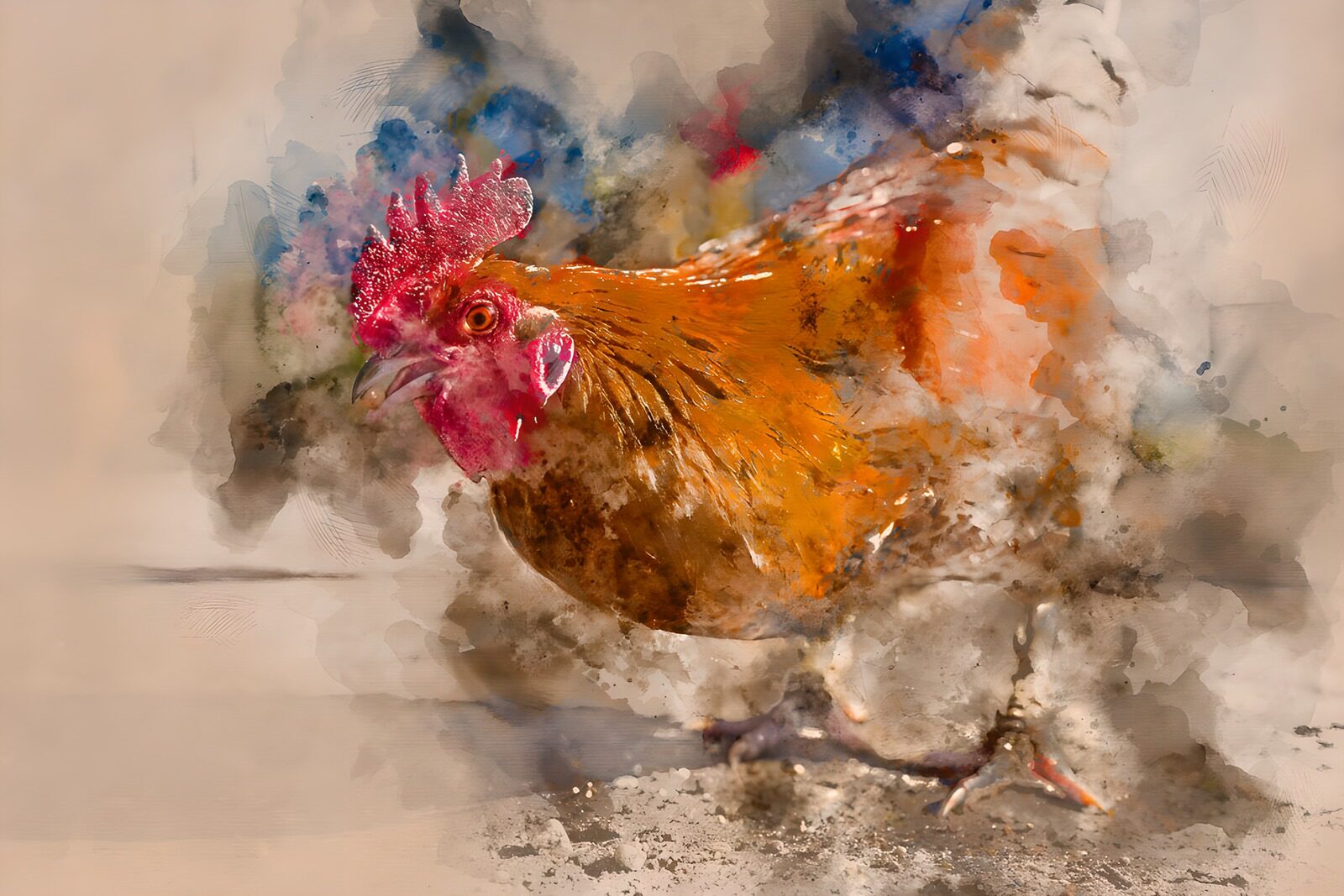 OCCOM1363115: Vibrant Hen in Watercolor Style
