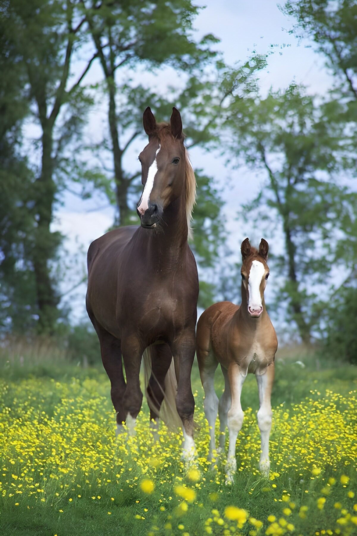 OCCOM8598584: Mother and Foal in Blooming Meadow