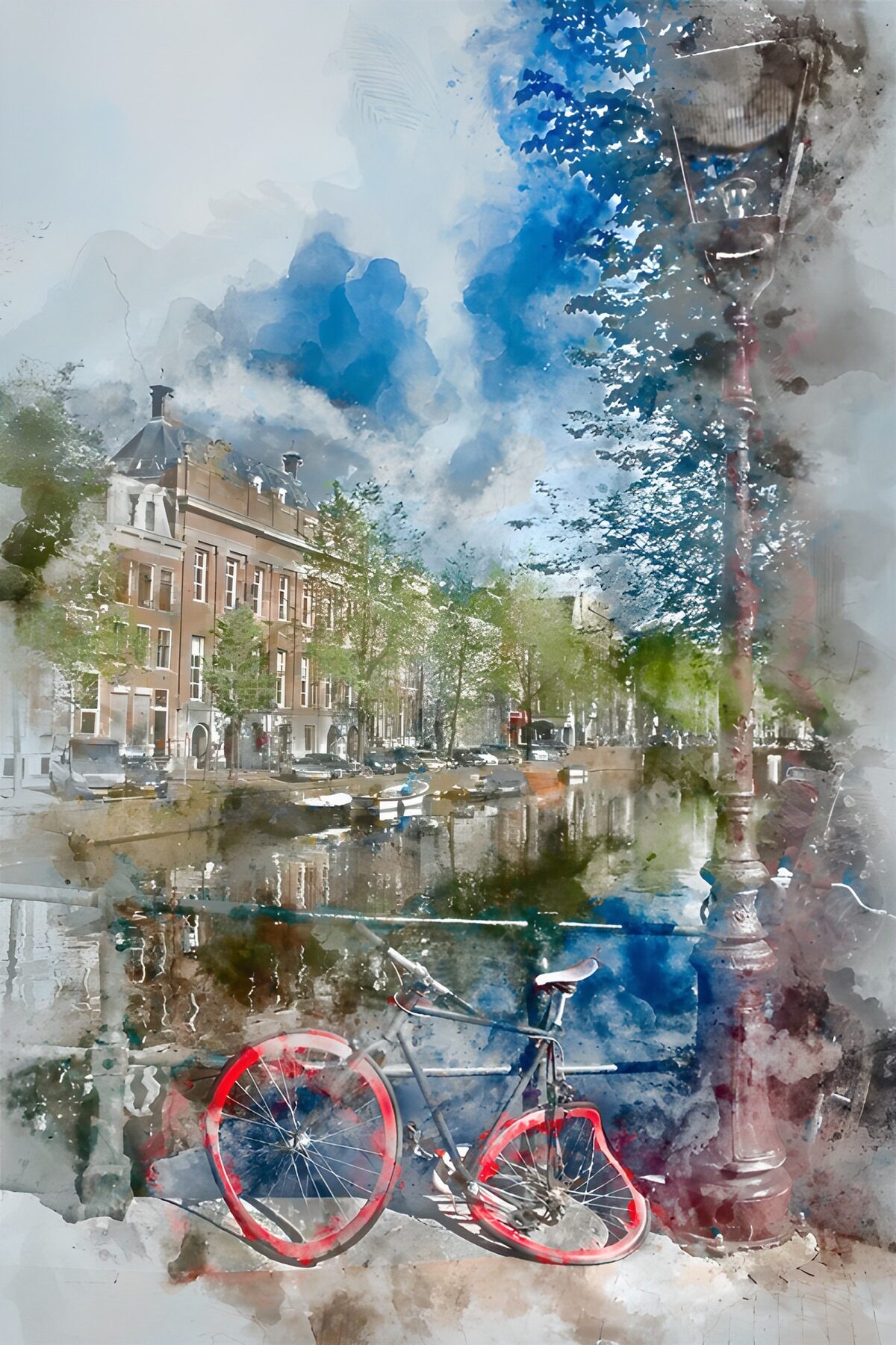 Serene Canal Scene with Bicycle