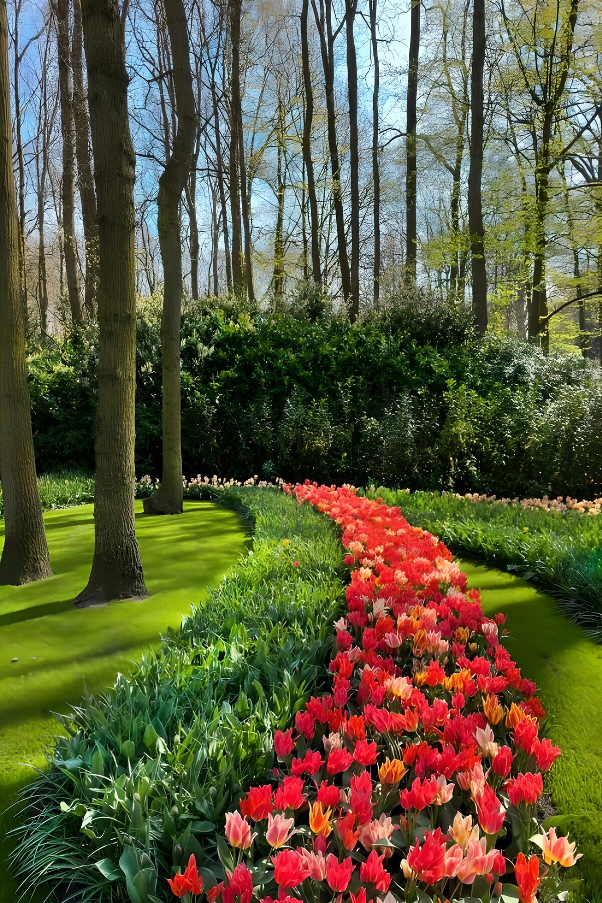 OCCOM1023074: Vibrant Tulip Pathway in the Woods