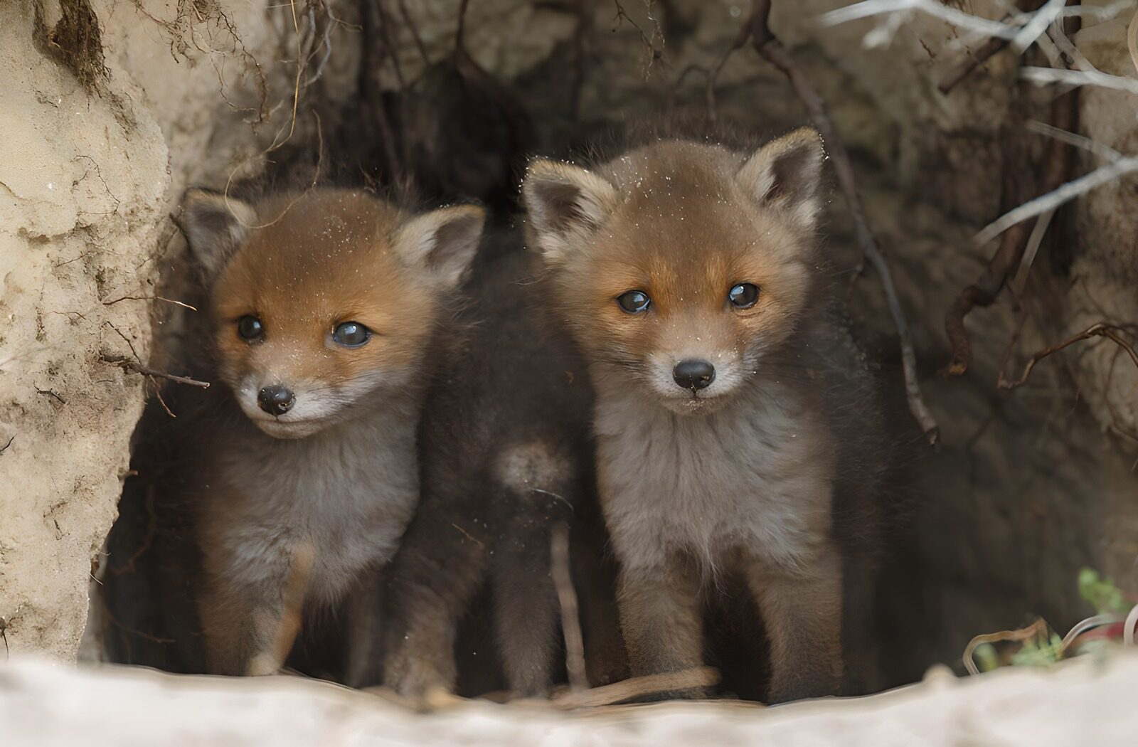 OCCOM3749208: Curious Fox Cubs at Their Den