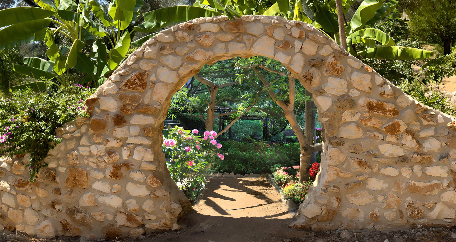OCCOM9931702: Beautiful Stone Archway to a Lush Garden