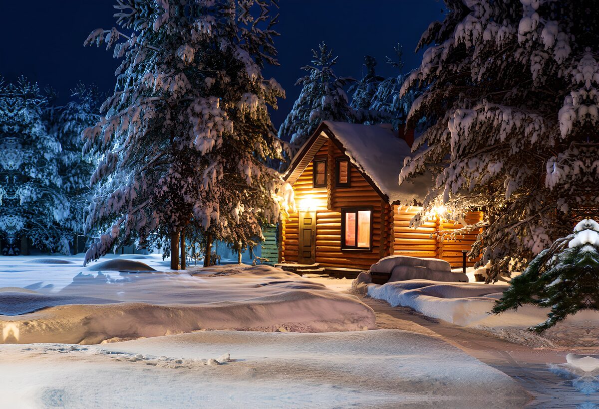 Cozy Winter Cabin in a Snowy Landscape
