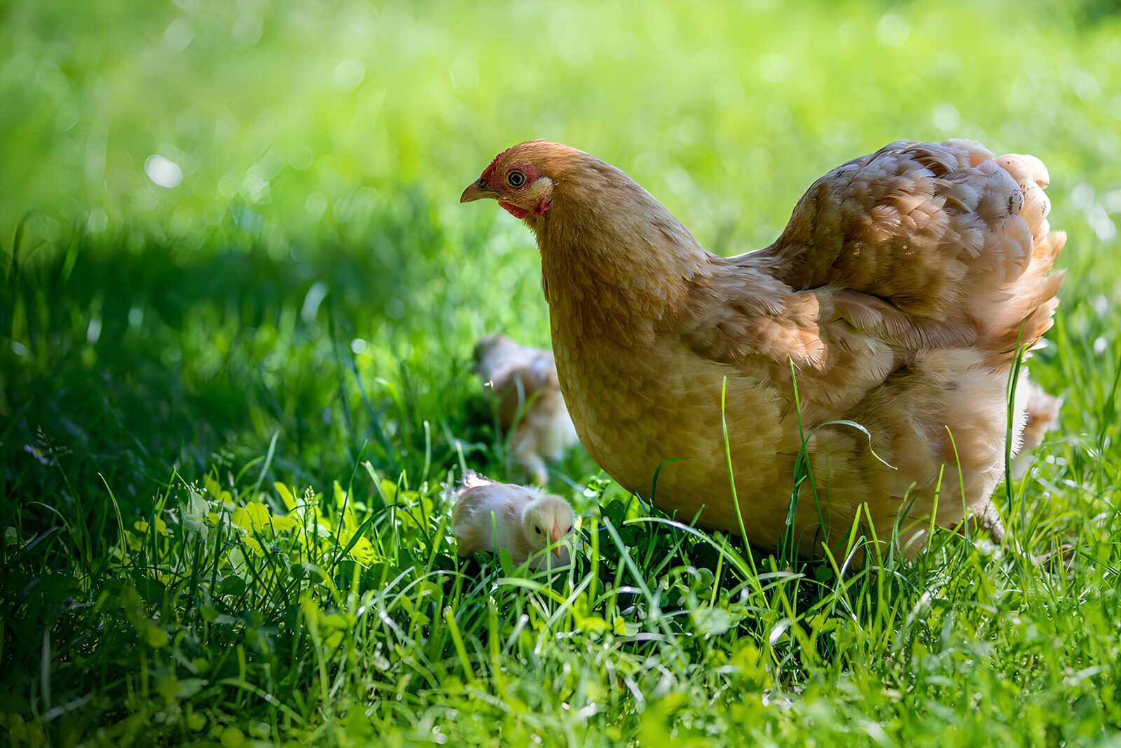 OCCOM9765042: Mother Hen with Chicks Enjoying Nature