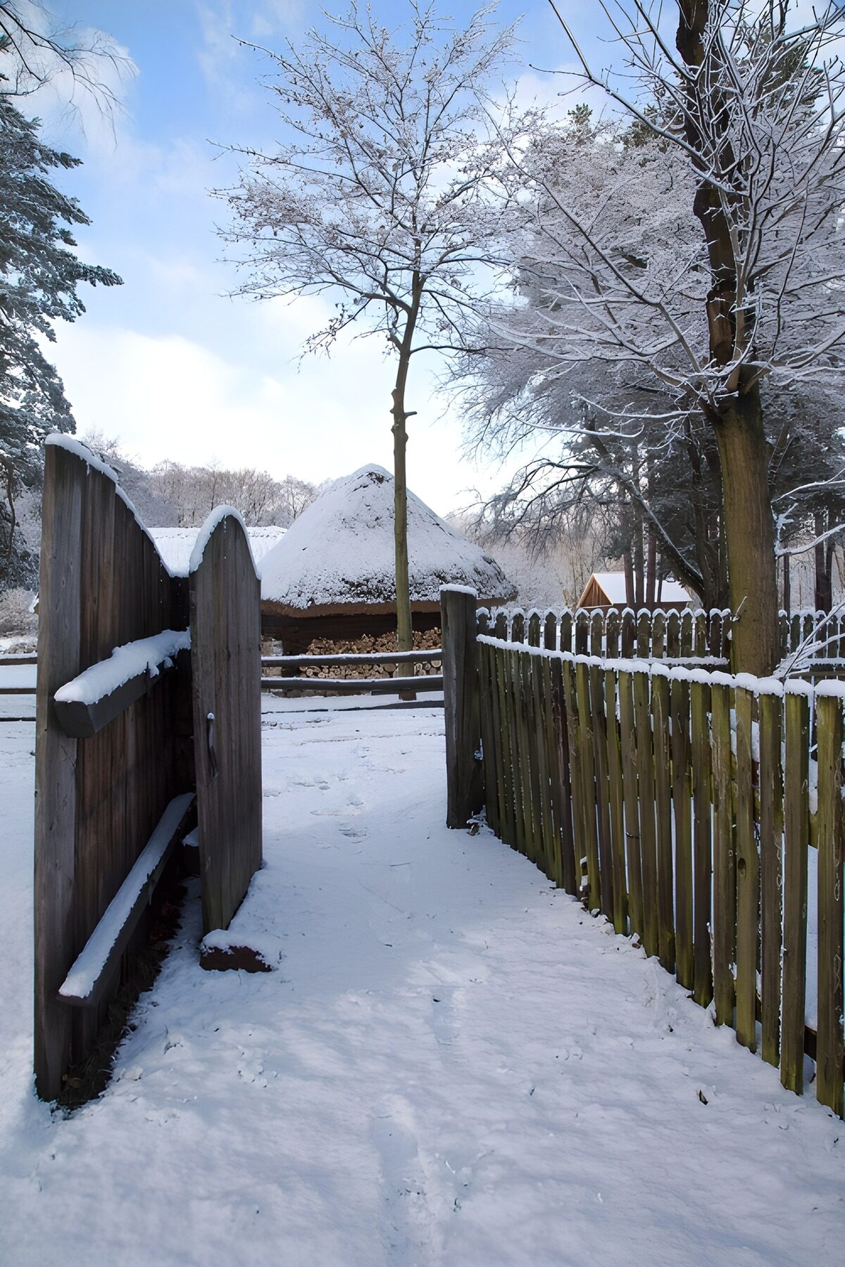 Snowy Pathway to a Winter Cabin