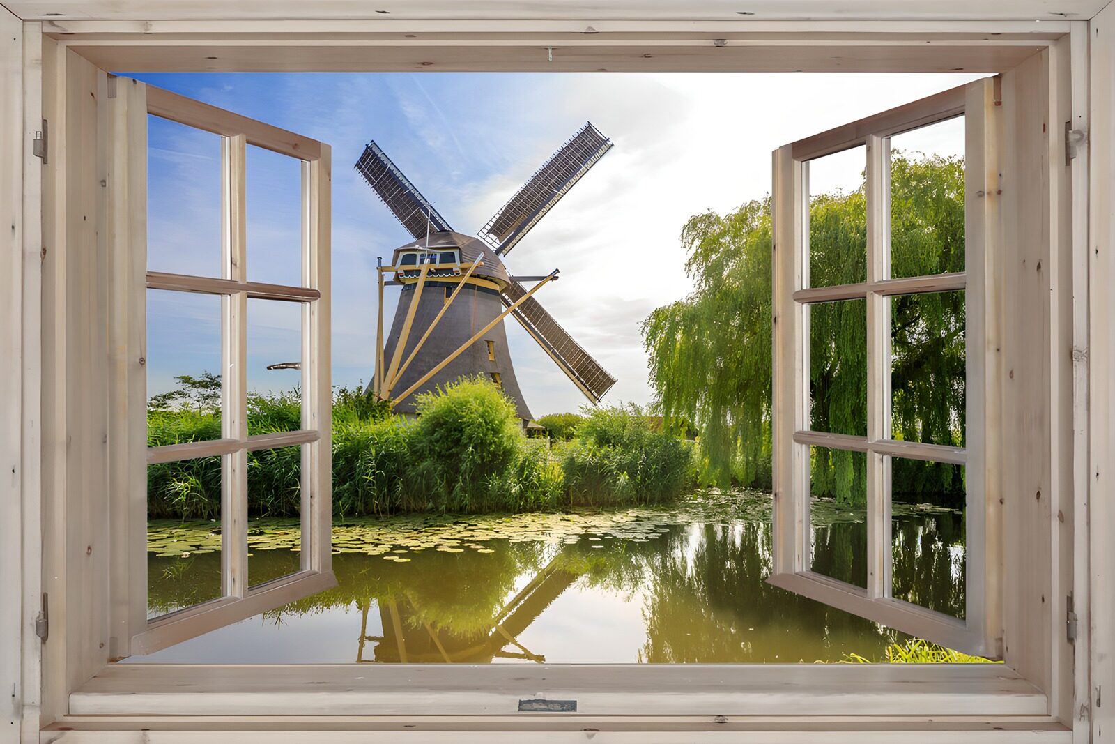 OCCOM8413784: Scenic Windmill View Through a Wooden Window