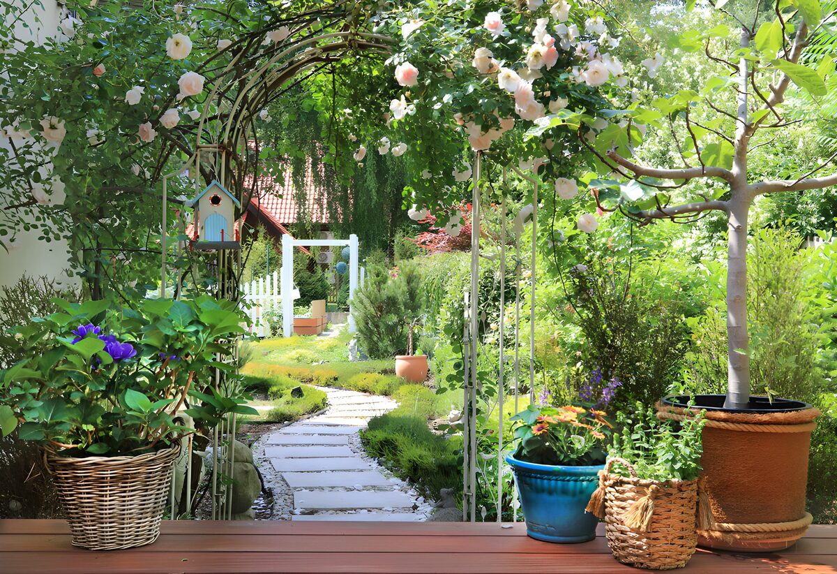 Serene Garden Pathway in Full Bloom