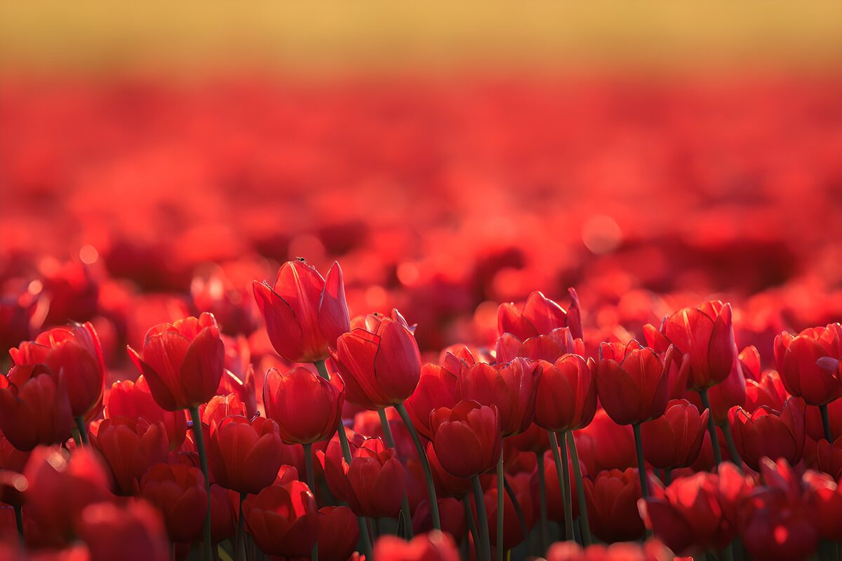Vibrant Red Tulip Field