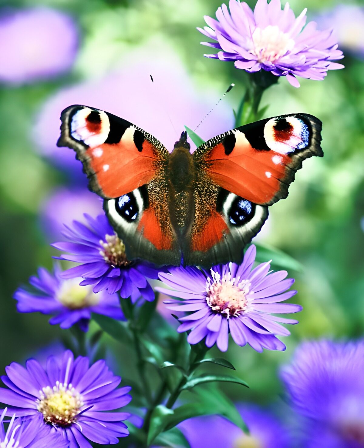 Vibrant Butterfly on Purple Blooms