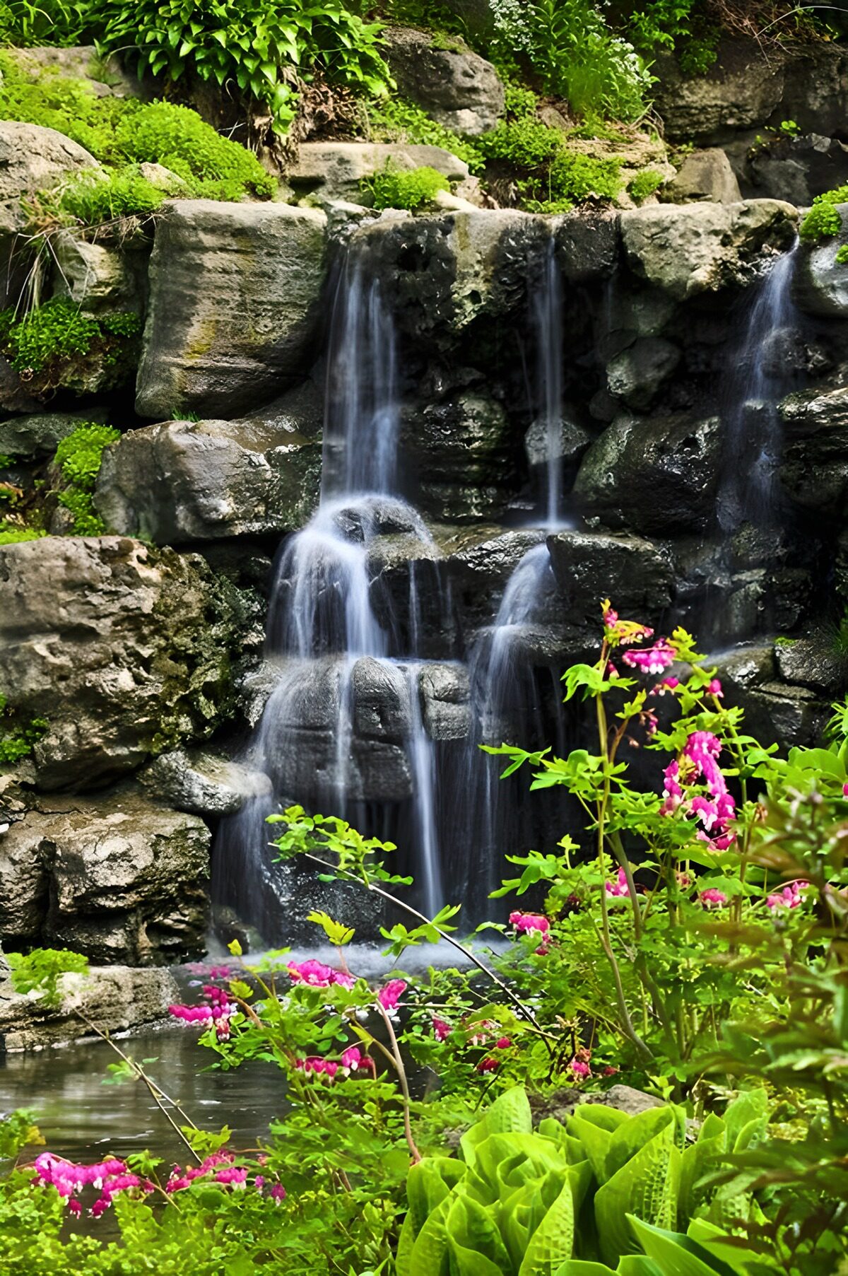 OCCOM9353019: Serene Waterfall in Lush Garden