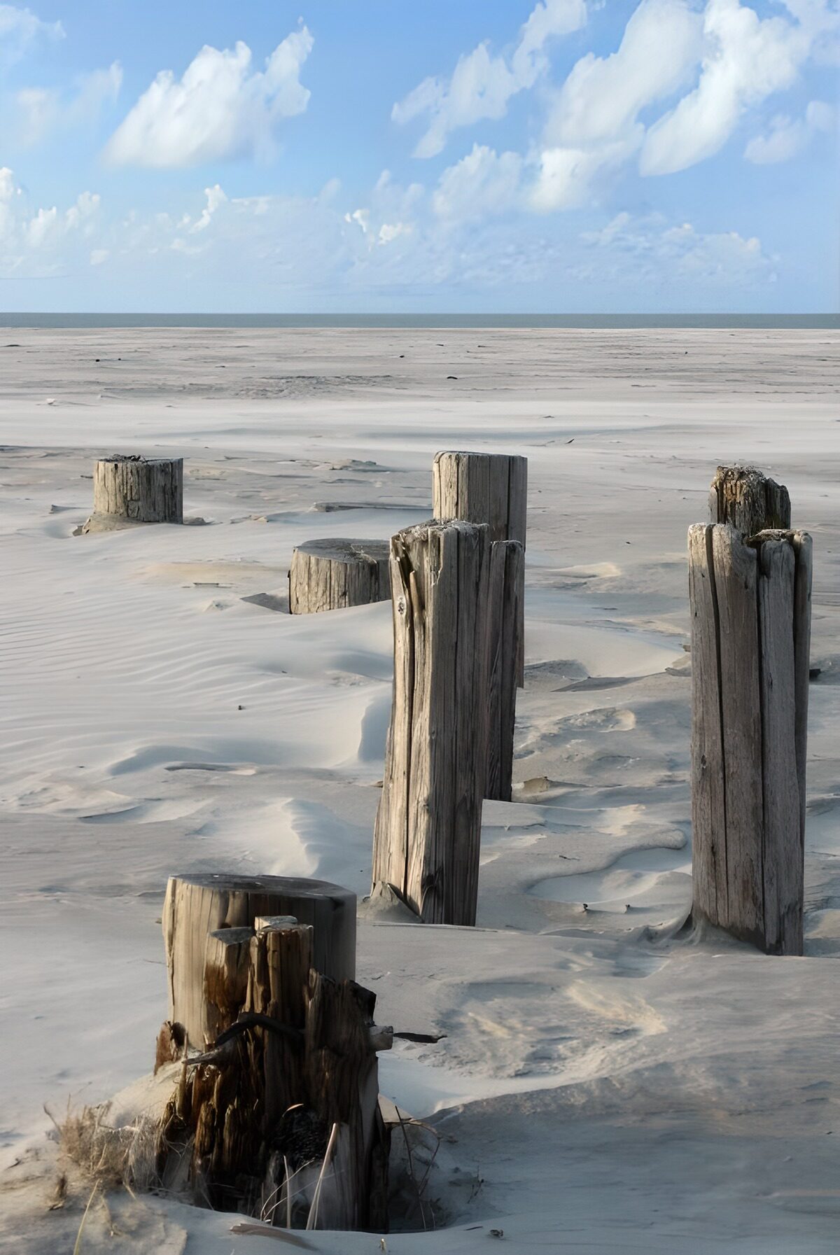 Weathered Stumps on a Sandy Shore