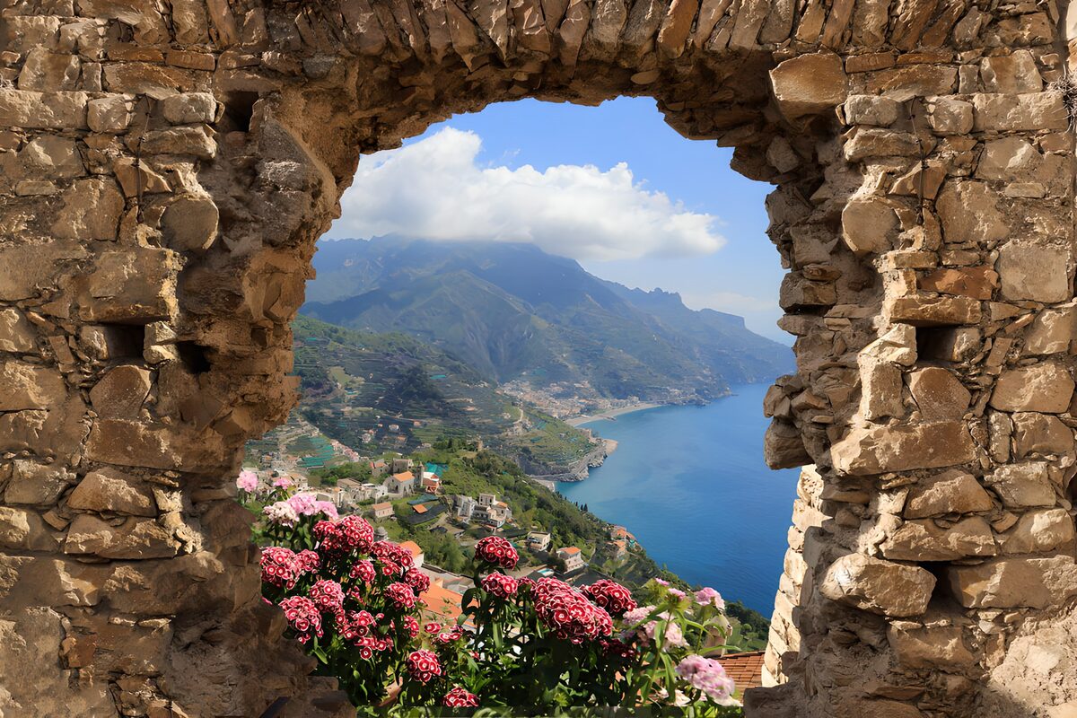 OCCOM4960962: Scenic Coastal View Through Ancient Stones