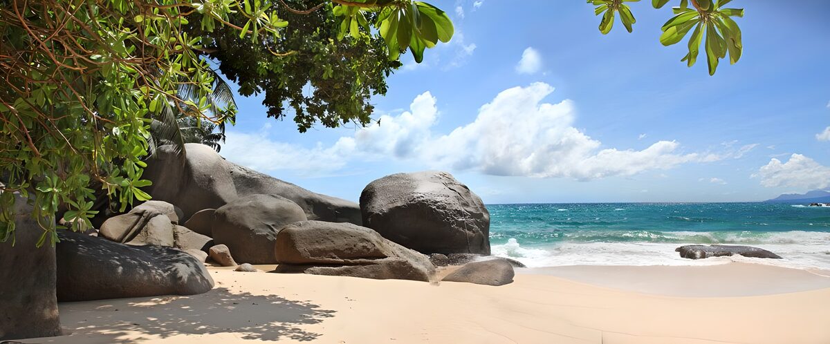 Serene Beach with Rocky Outcrops