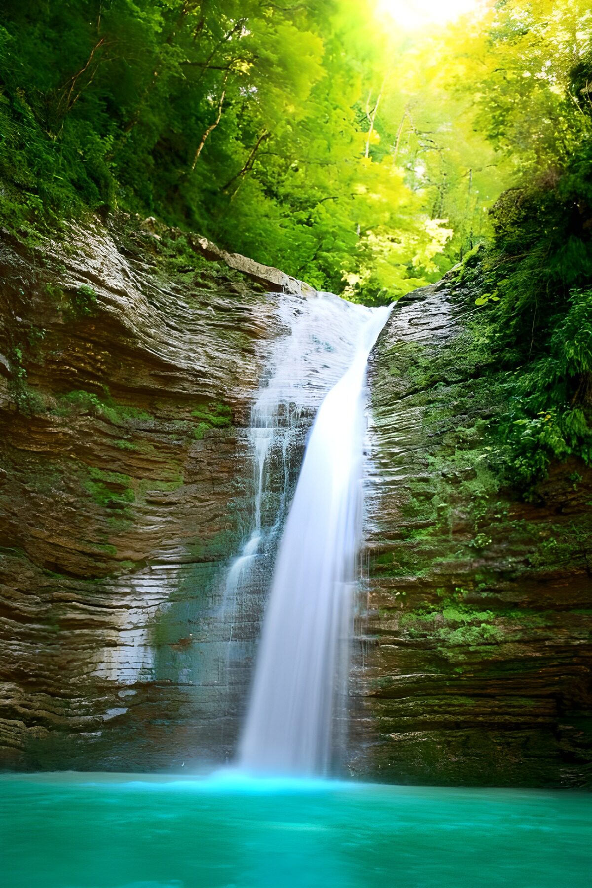 Serene Waterfall in Lush Greenery