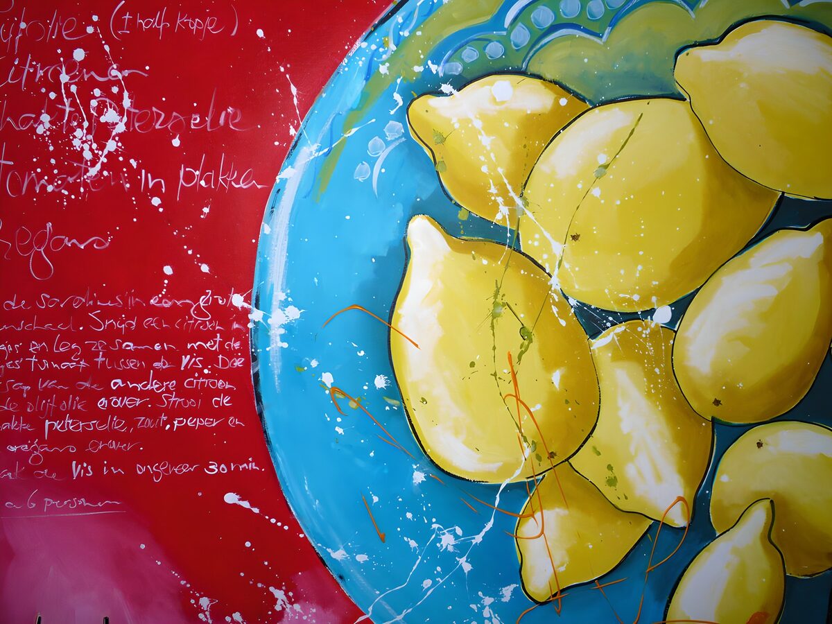 Vibrant Lemons on a Colorful Plate