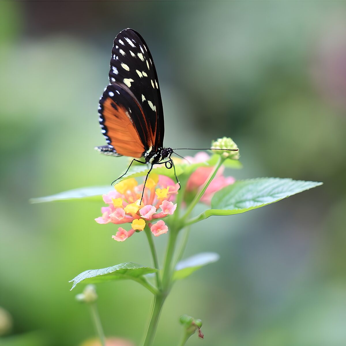 Delicate Butterfly on Vibrant Blooms