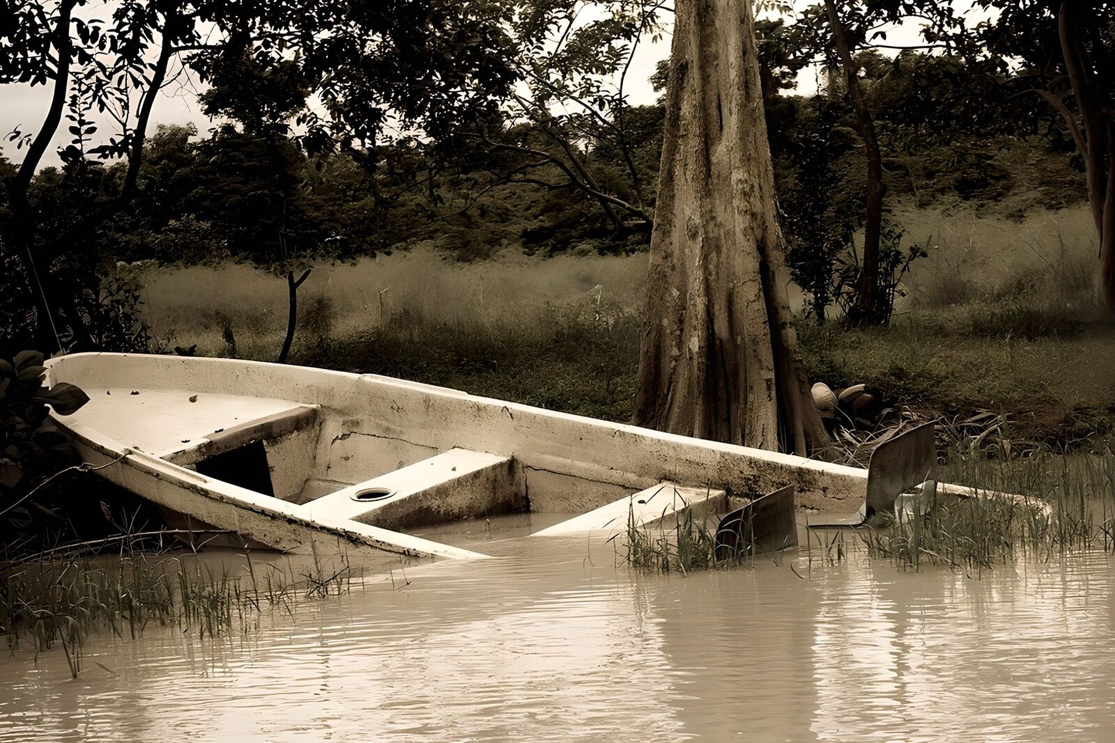 OCCOM1343248: "Abandoned Boat in a Tranquil Wetland"