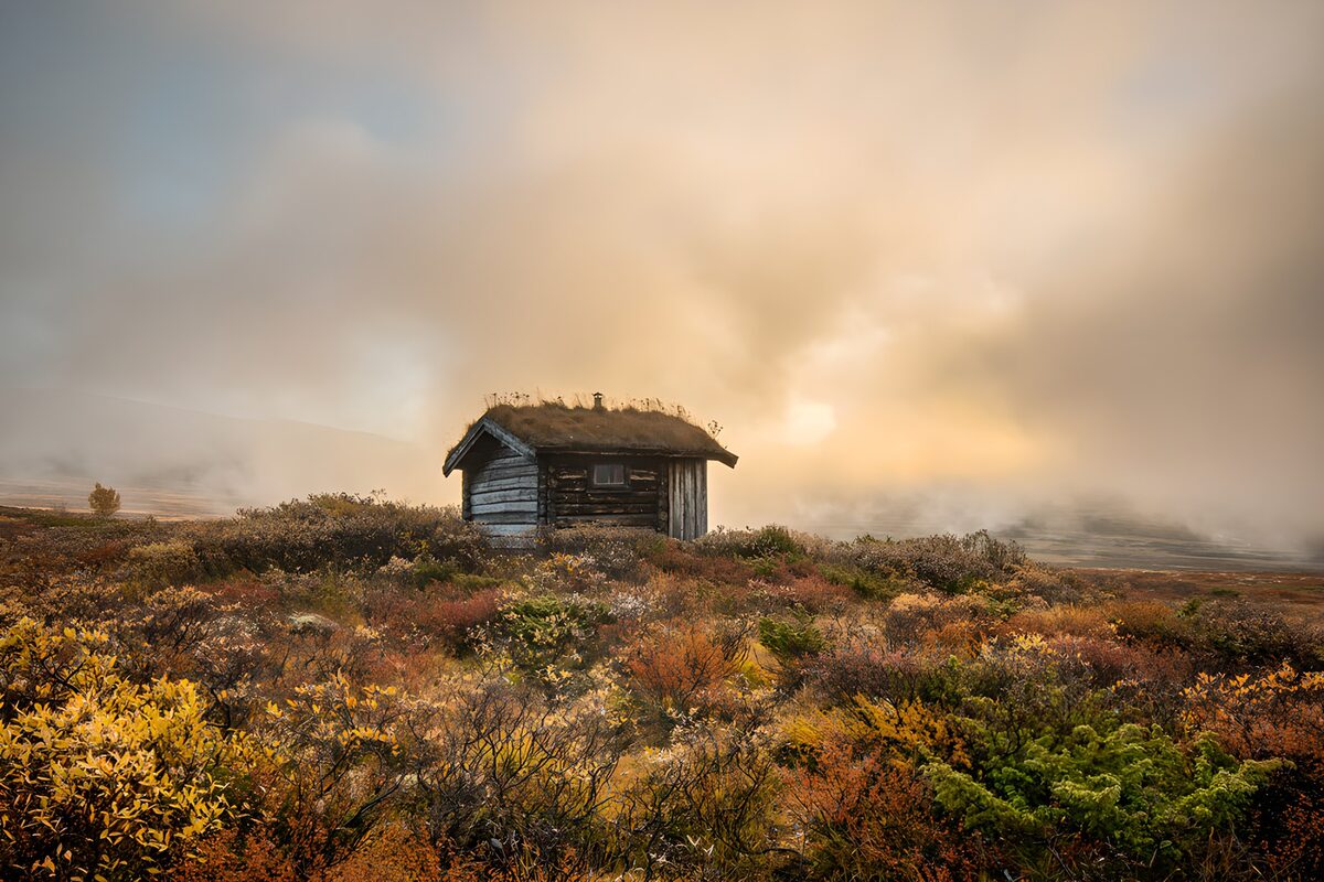 Misty Mountain Cabin at Dawn