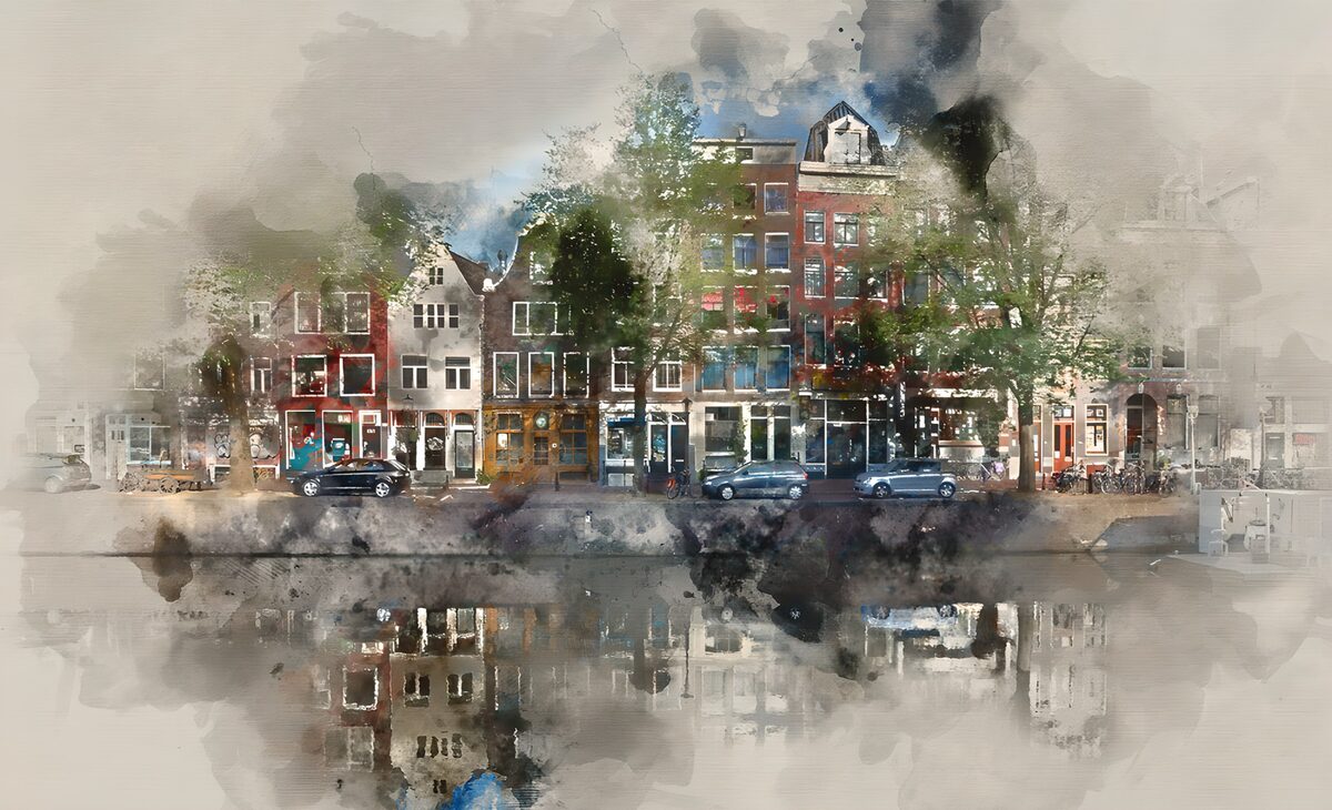 A Watercolor Scene of Amsterdam's Canals