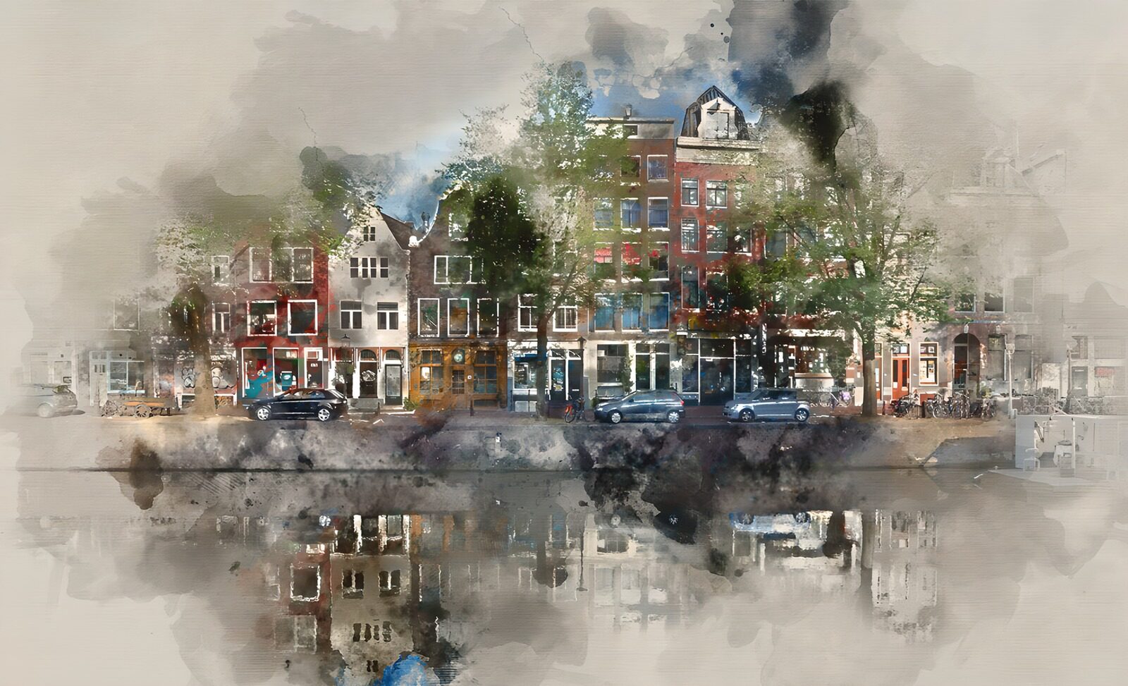 OCCOM2932612: A Watercolor Scene of Amsterdam's Canals