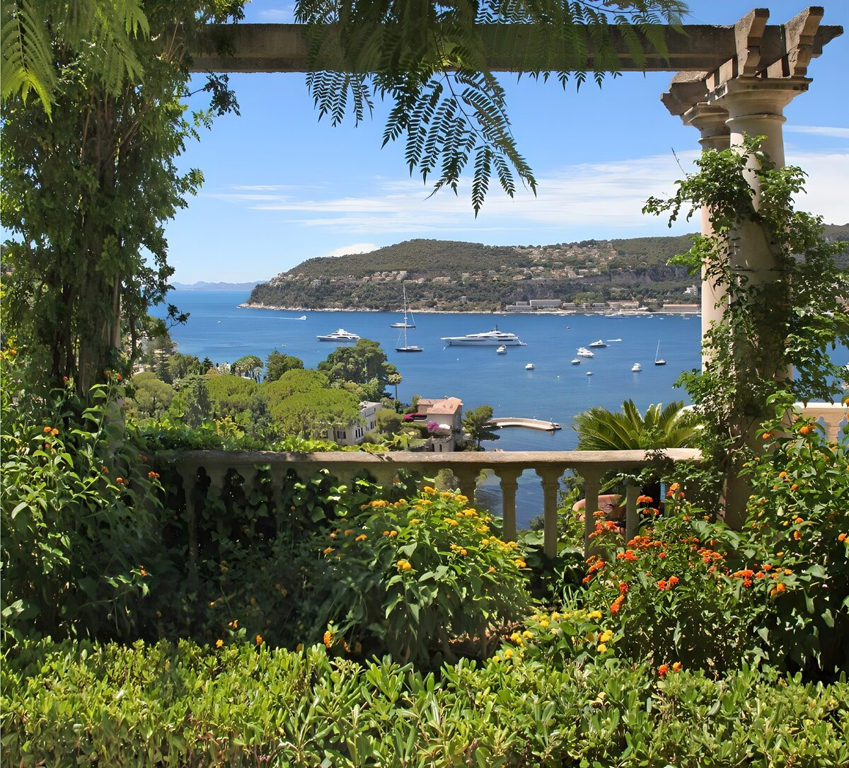 Serene Coastal View from a Garden