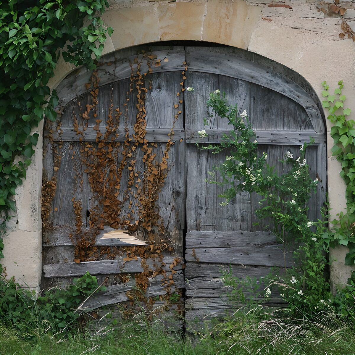 Weathered Wooden Doors with Ivy