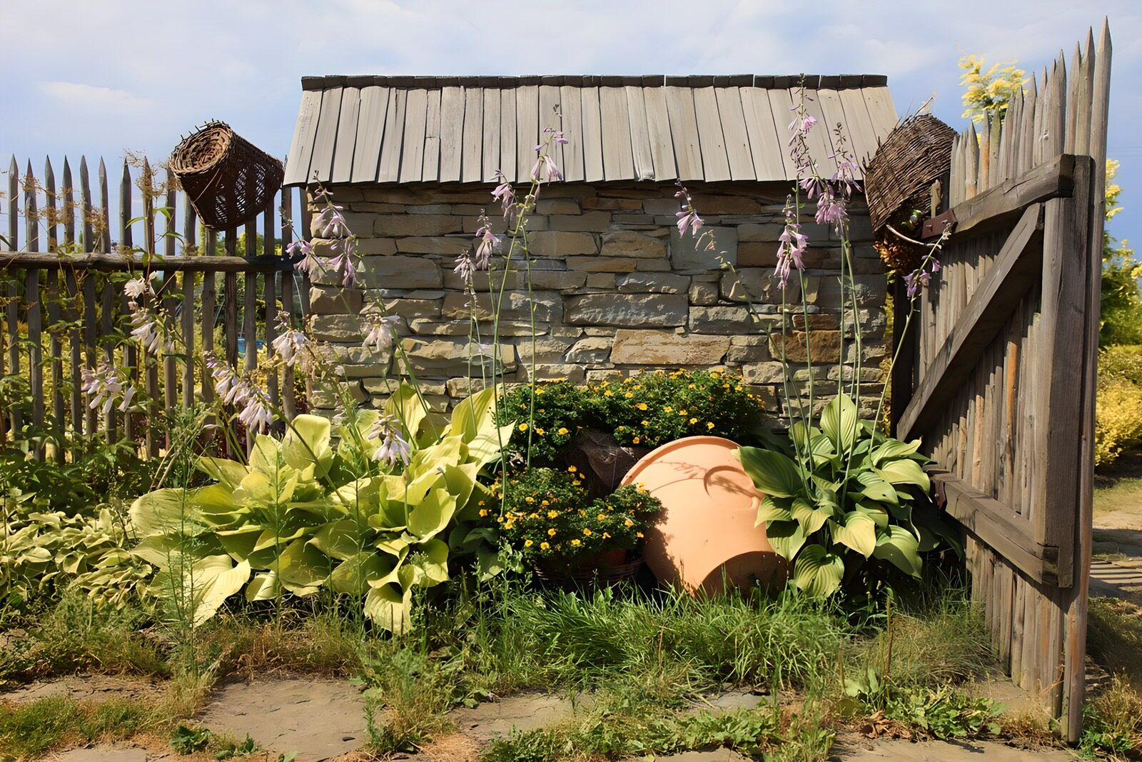 OCCOM6458580: Charming Garden Gate with Stone Shed
