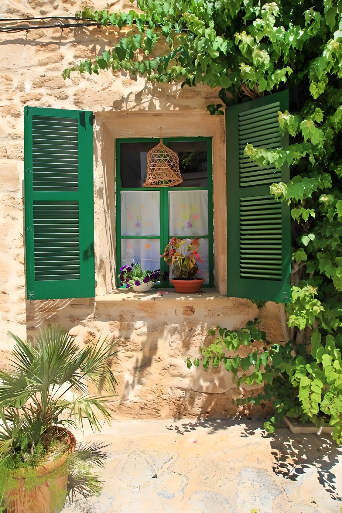 Charming Green Window with Floral Decor