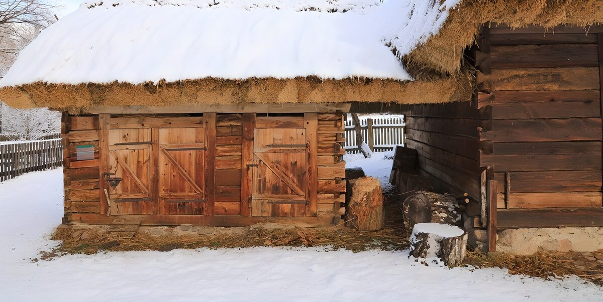 Rustic Winter Barn in Snow
