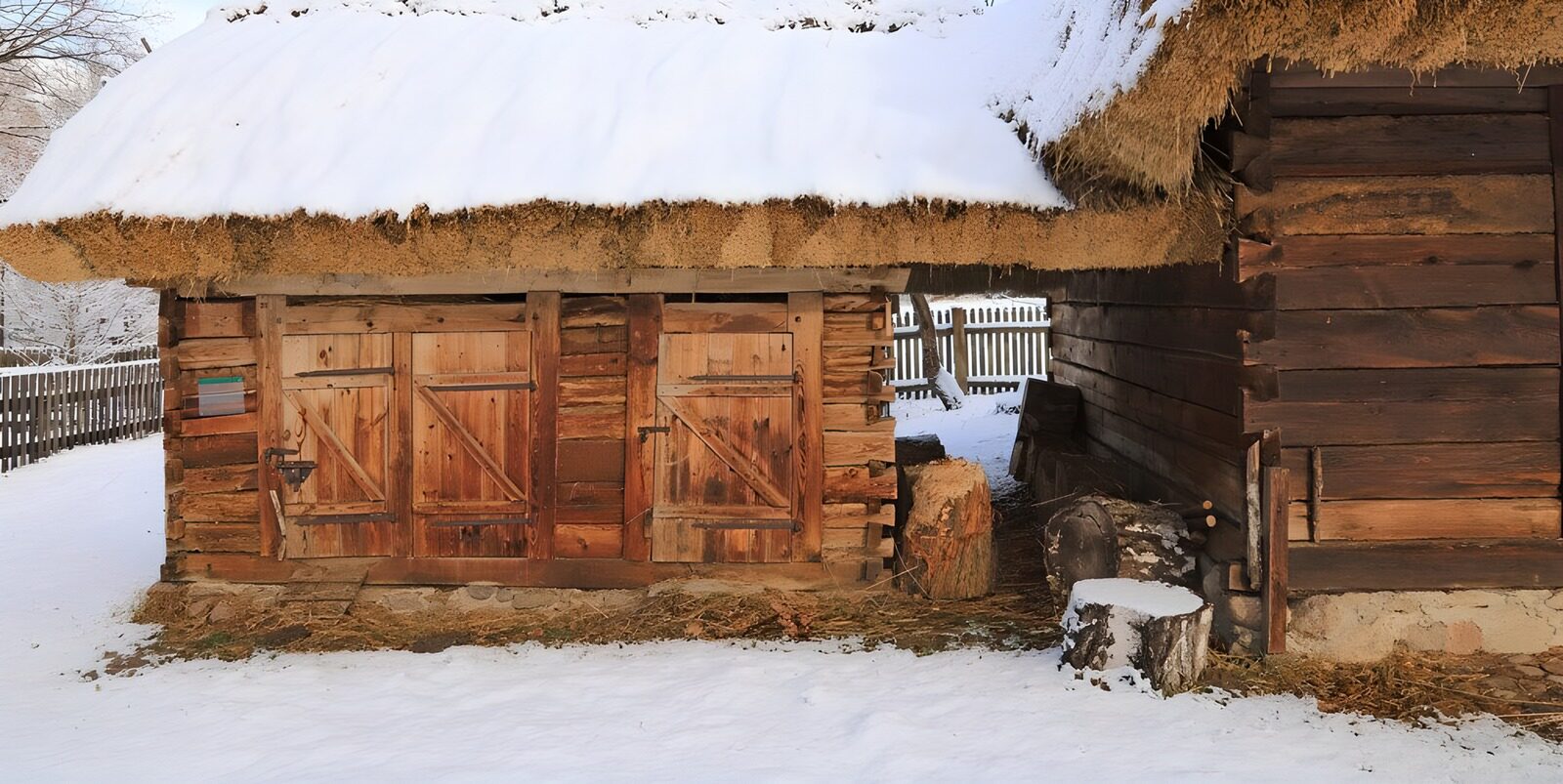 OCCOM2278120: Rustic Winter Barn in Snow