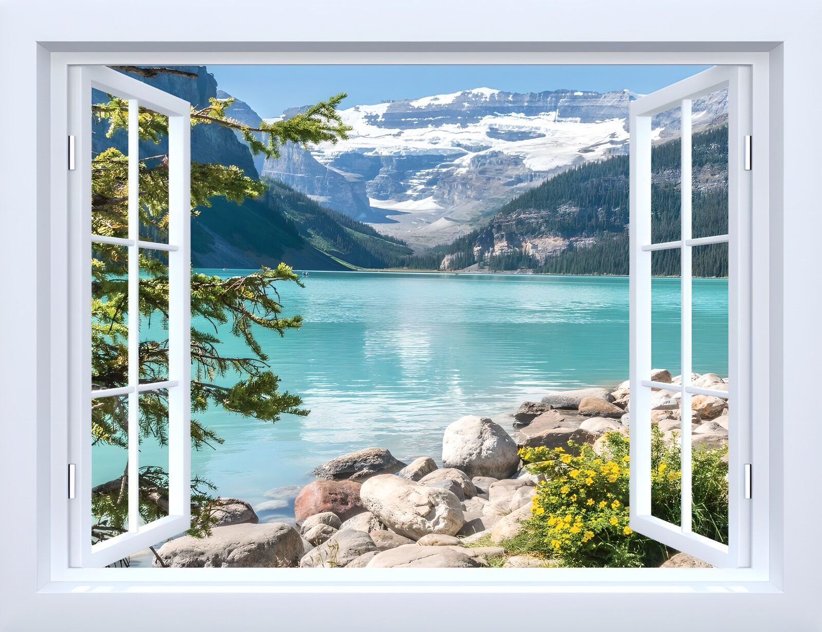 OCCOM9685846: Tranquil Lake View Through Open Window