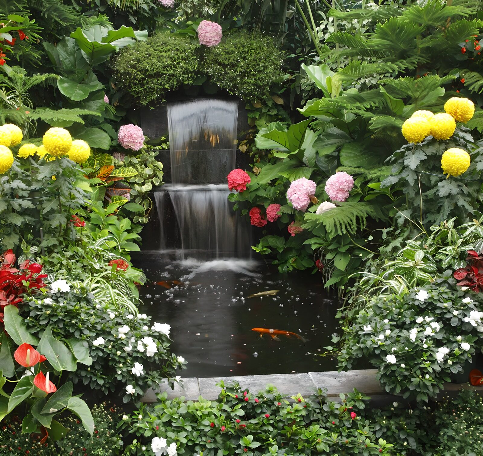 OCCOM5848223: Serene Garden Oasis with Waterfall