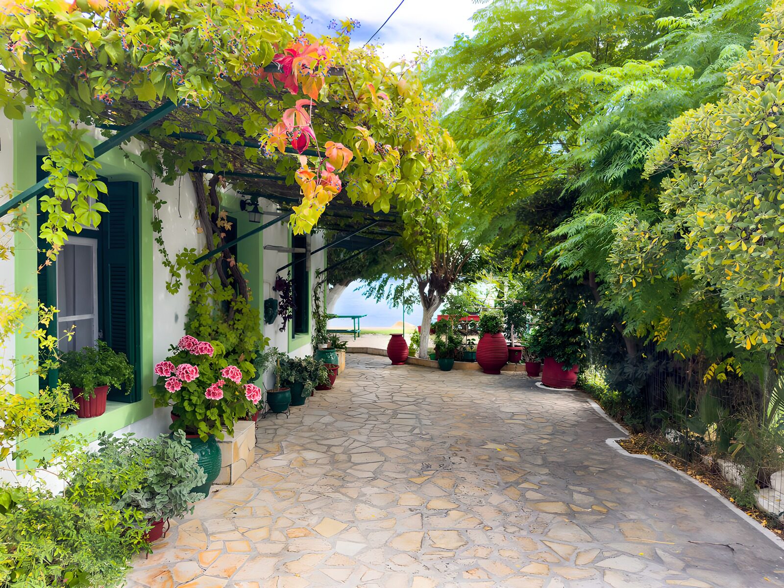 OCCOM8502846: Garden Path by a Coastal House