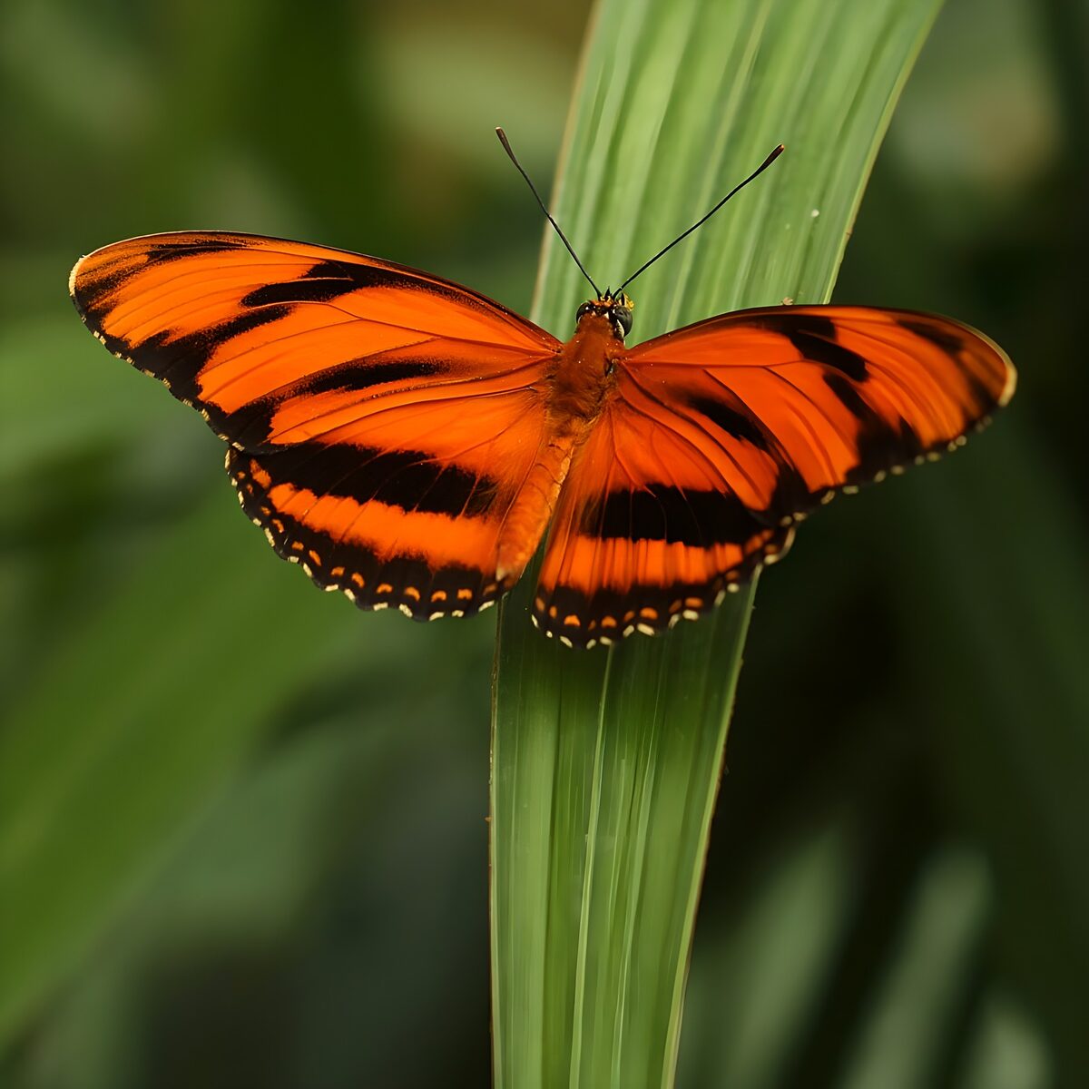 Vibrant Orange Butterfly on Green Leaf