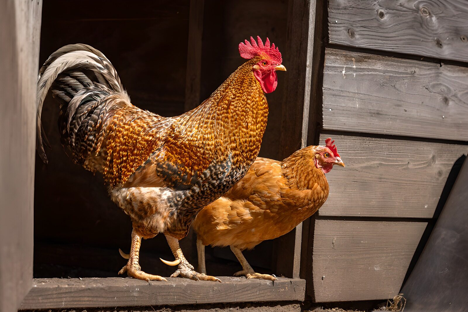 OCCOM1880714: Colorful Rooster and Hen in the Sun